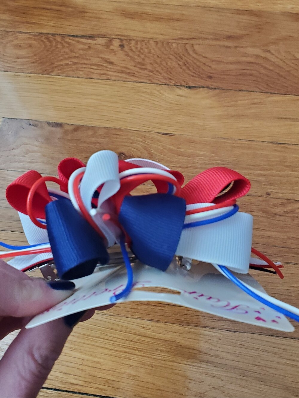 Patrotic Hair Bow Clip - Red White Blue - Picture 7 of 8